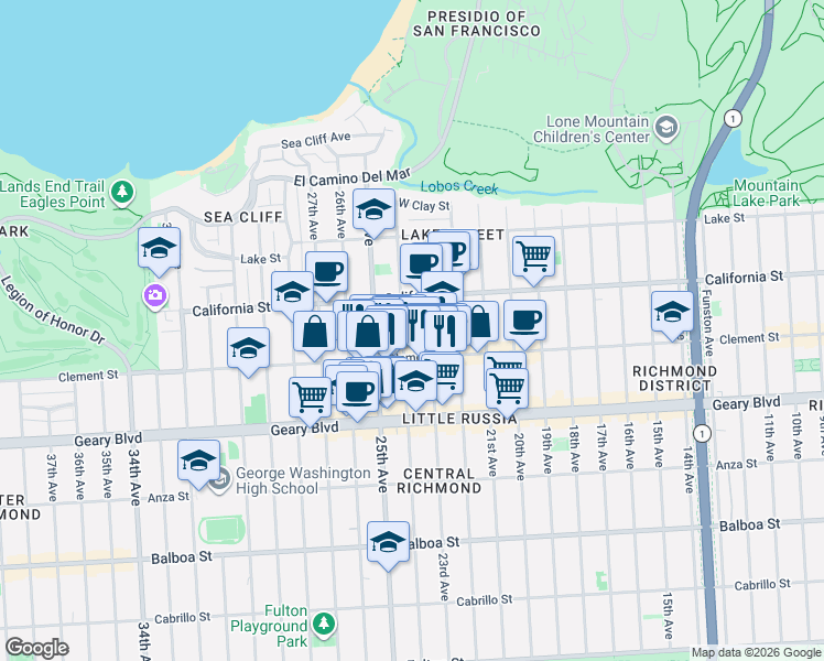map of restaurants, bars, coffee shops, grocery stores, and more near 317 24th Avenue in San Francisco