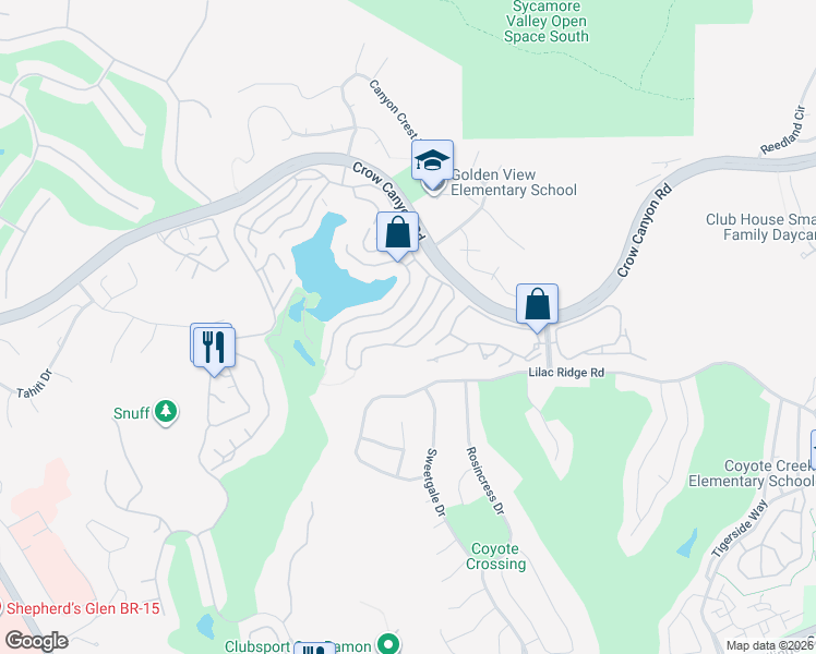 map of restaurants, bars, coffee shops, grocery stores, and more near 447 Donner Way in San Ramon