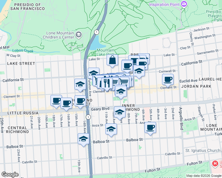 map of restaurants, bars, coffee shops, grocery stores, and more near in San Francisco