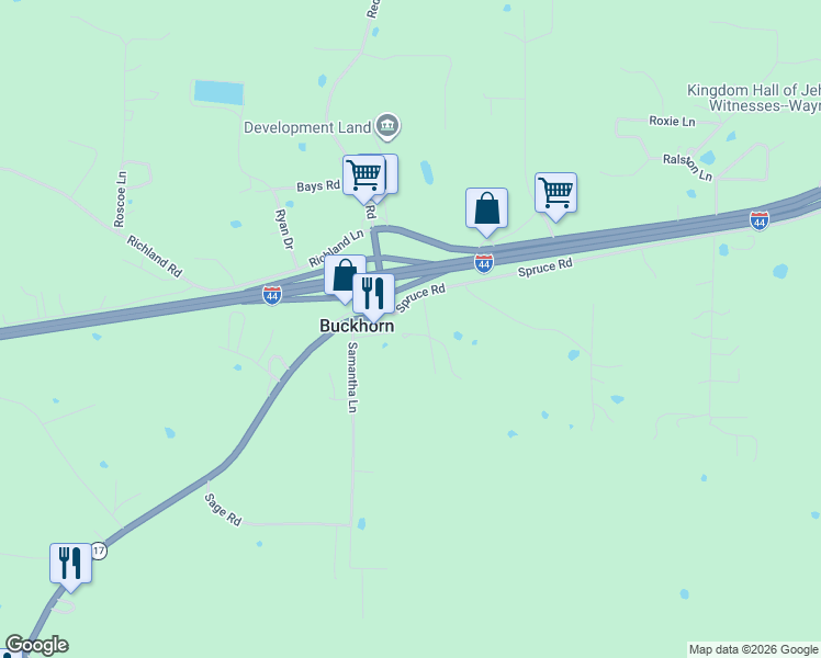 map of restaurants, bars, coffee shops, grocery stores, and more near 26065 Sumpter Drive in Waynesville