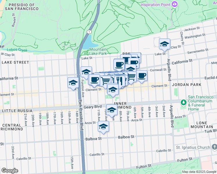 map of restaurants, bars, coffee shops, grocery stores, and more near 262 9th Avenue in San Francisco