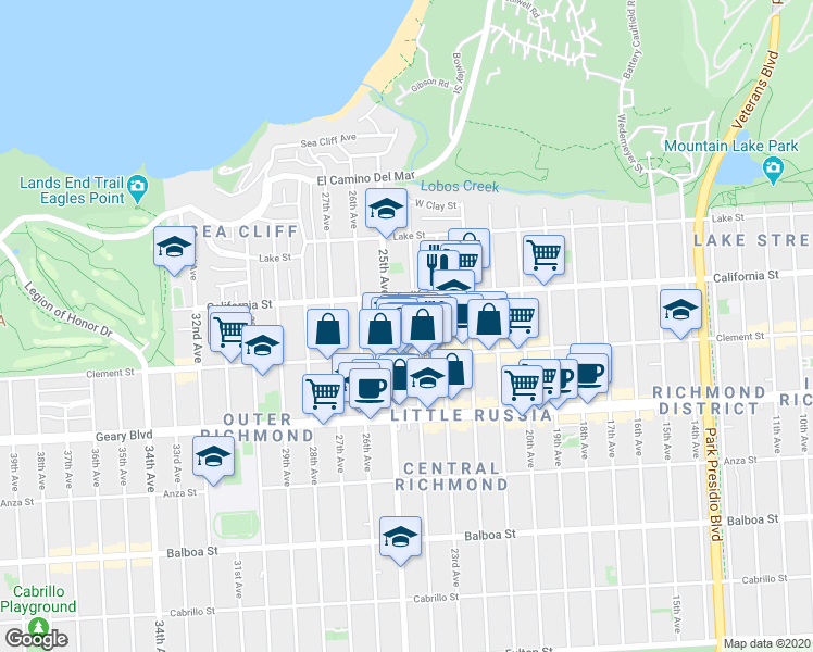 map of restaurants, bars, coffee shops, grocery stores, and more near 317 24th Avenue in San Francisco