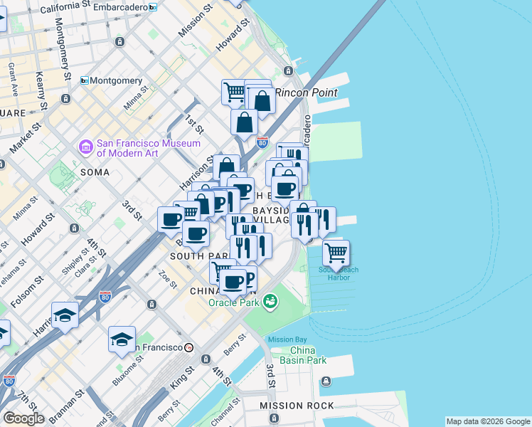 map of restaurants, bars, coffee shops, grocery stores, and more near in San Francisco