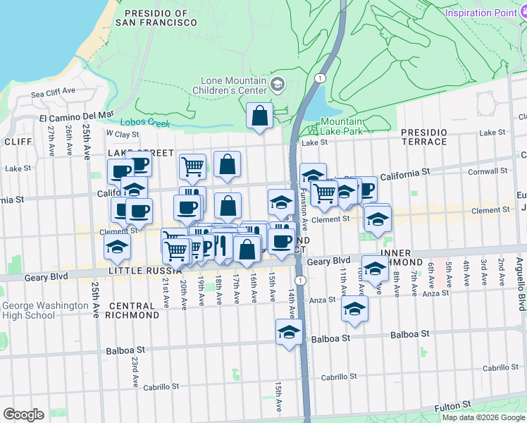 map of restaurants, bars, coffee shops, grocery stores, and more near 240 16th Avenue in San Francisco