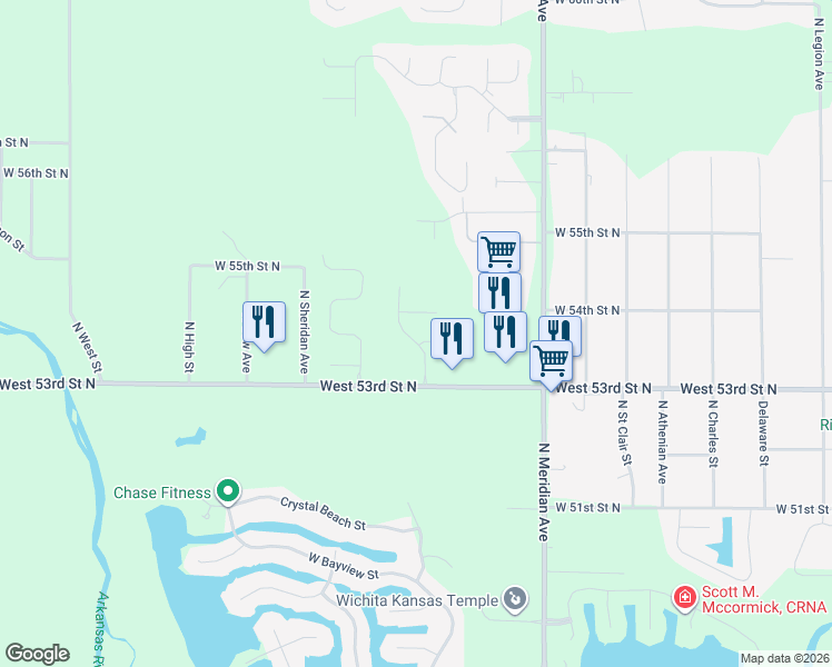 map of restaurants, bars, coffee shops, grocery stores, and more near in Wichita