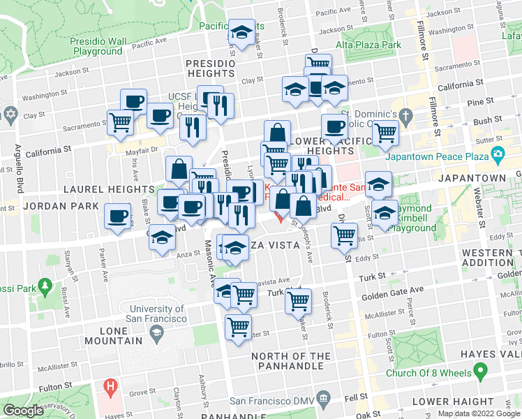 map of restaurants, bars, coffee shops, grocery stores, and more near in San Francisco