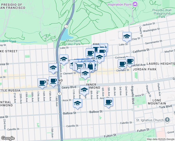 map of restaurants, bars, coffee shops, grocery stores, and more near 262 9th Avenue in San Francisco