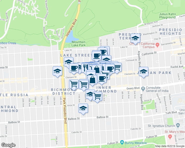 map of restaurants, bars, coffee shops, grocery stores, and more near 262 9th Avenue in San Francisco