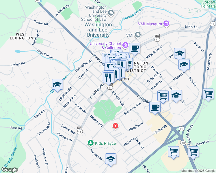map of restaurants, bars, coffee shops, grocery stores, and more near 155 1/2 South Main Street in Lexington