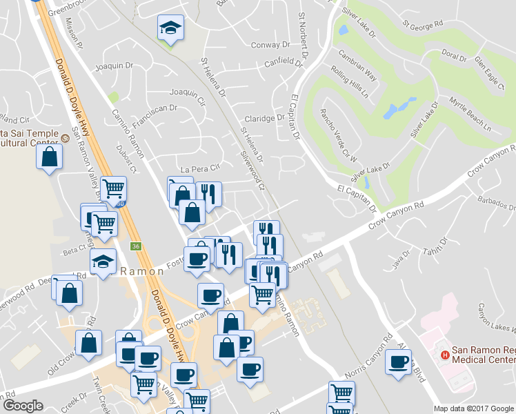 map of restaurants, bars, coffee shops, grocery stores, and more near 3048 Fostoria Circle in Danville