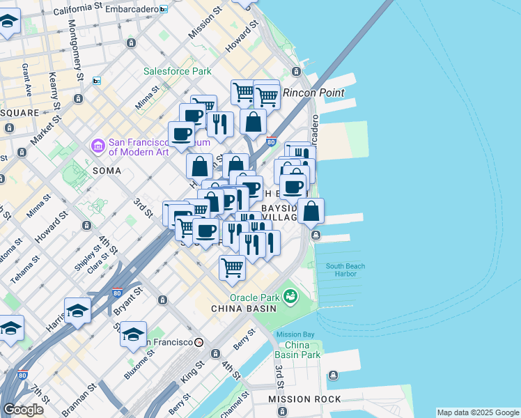 map of restaurants, bars, coffee shops, grocery stores, and more near in San Francisco