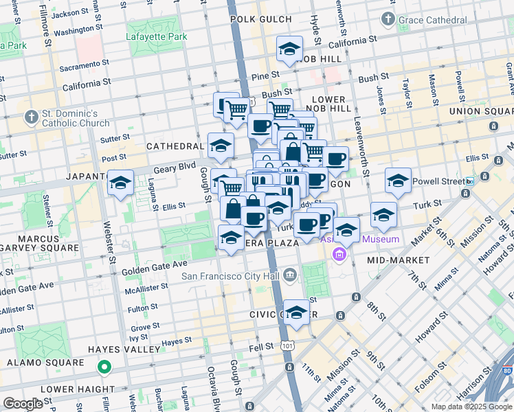 map of restaurants, bars, coffee shops, grocery stores, and more near in San Francisco
