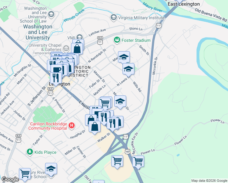 map of restaurants, bars, coffee shops, grocery stores, and more near 202 North Lewis Street in Lexington
