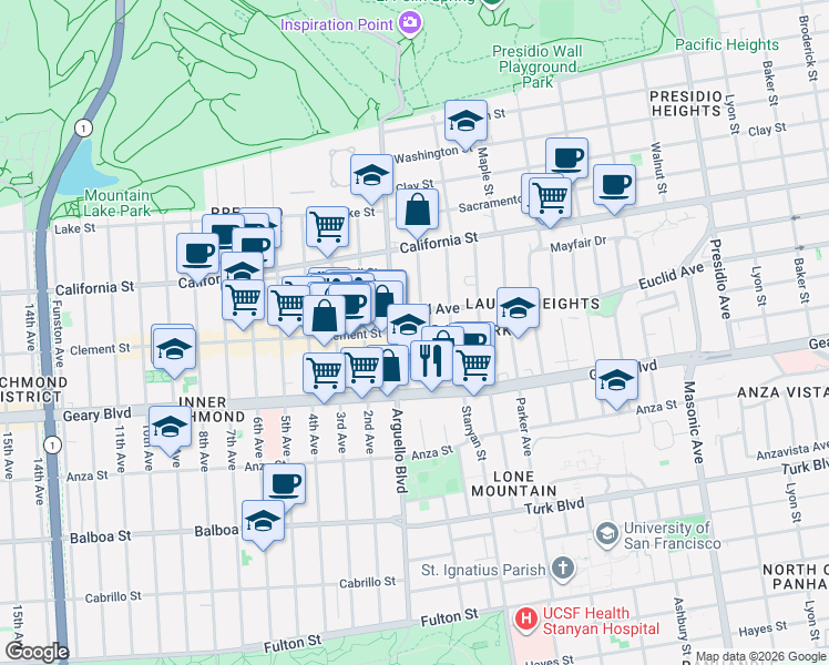 map of restaurants, bars, coffee shops, grocery stores, and more near in San Francisco