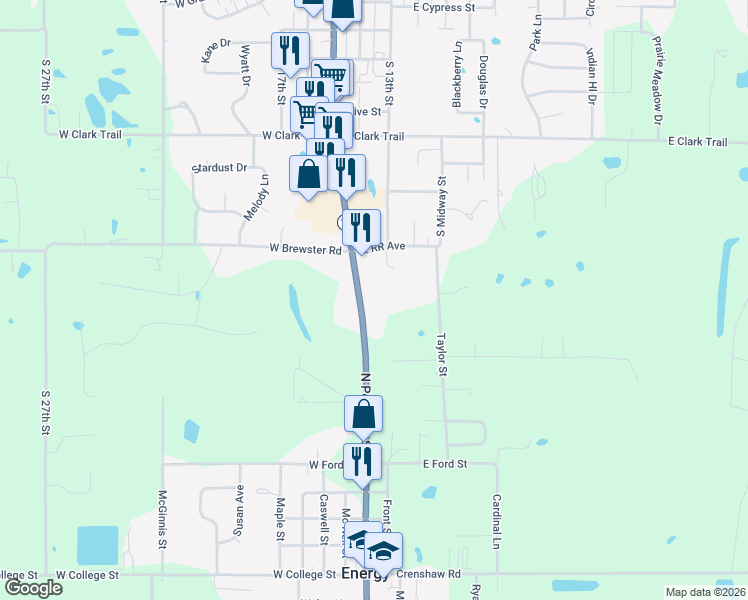 map of restaurants, bars, coffee shops, grocery stores, and more near North Pershing Street in Herrin