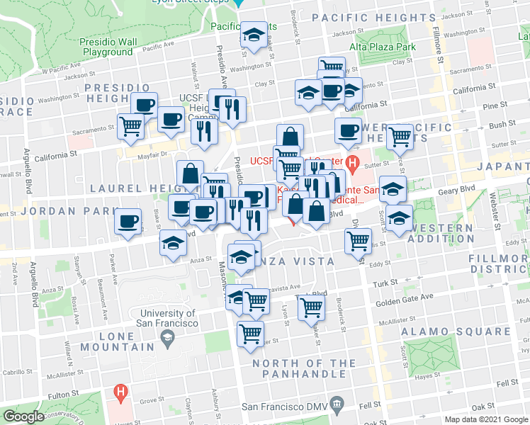 map of restaurants, bars, coffee shops, grocery stores, and more near in San Francisco