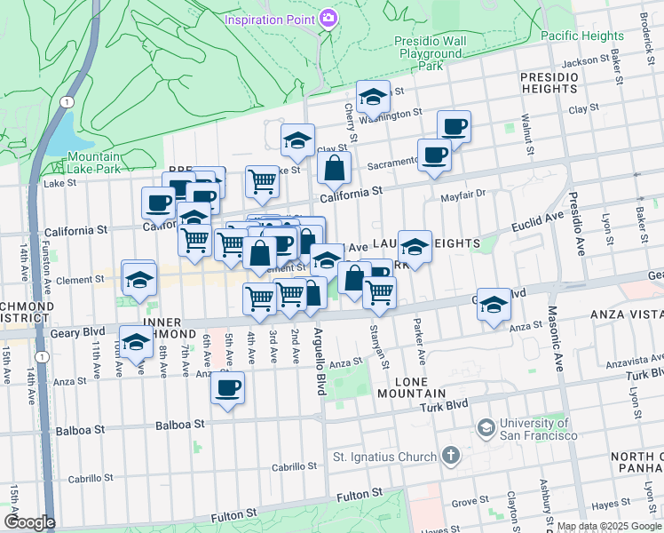 map of restaurants, bars, coffee shops, grocery stores, and more near in San Francisco