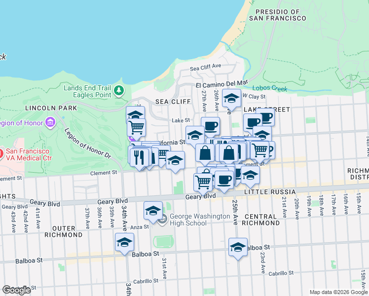 map of restaurants, bars, coffee shops, grocery stores, and more near 324 29th Avenue in San Francisco