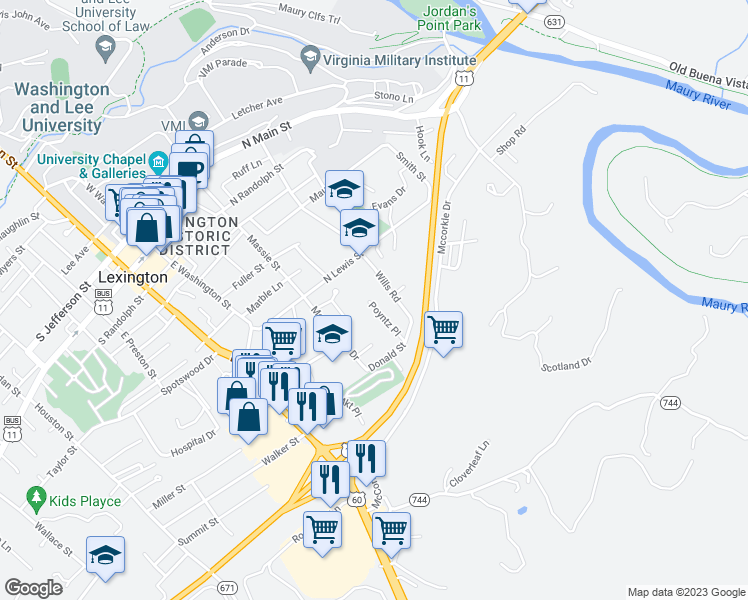 map of restaurants, bars, coffee shops, grocery stores, and more near 17 Poyntz Place in Lexington