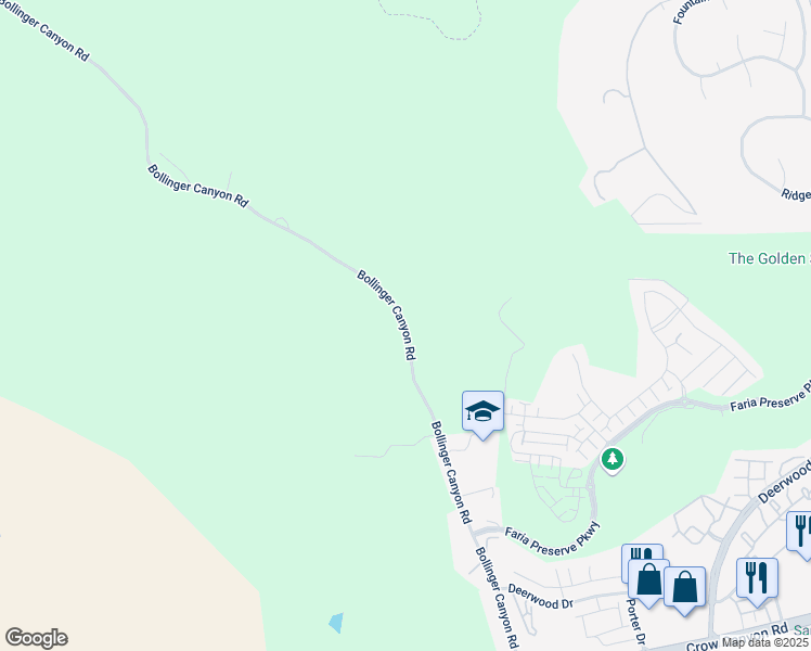 map of restaurants, bars, coffee shops, grocery stores, and more near 18770 Bollinger Canyon Road in San Ramon