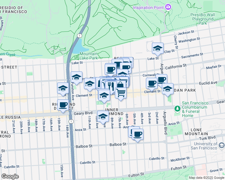map of restaurants, bars, coffee shops, grocery stores, and more near 267 7th Avenue in San Francisco