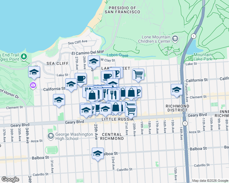 map of restaurants, bars, coffee shops, grocery stores, and more near in San Francisco