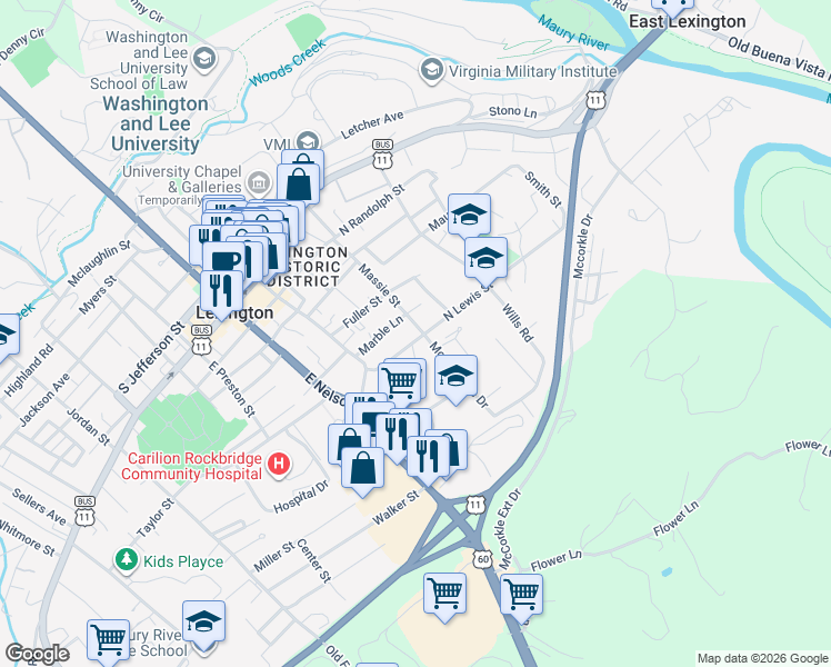 map of restaurants, bars, coffee shops, grocery stores, and more near 202 North Lewis Street in Lexington