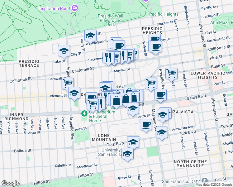 map of restaurants, bars, coffee shops, grocery stores, and more near 17-19 Cook Street in San Francisco