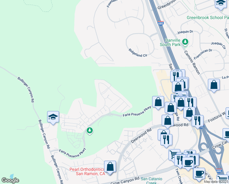 map of restaurants, bars, coffee shops, grocery stores, and more near 808 Via Palermo in San Ramon