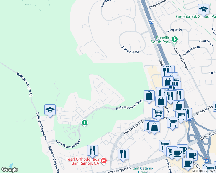 map of restaurants, bars, coffee shops, grocery stores, and more near 808 Via Palermo in San Ramon