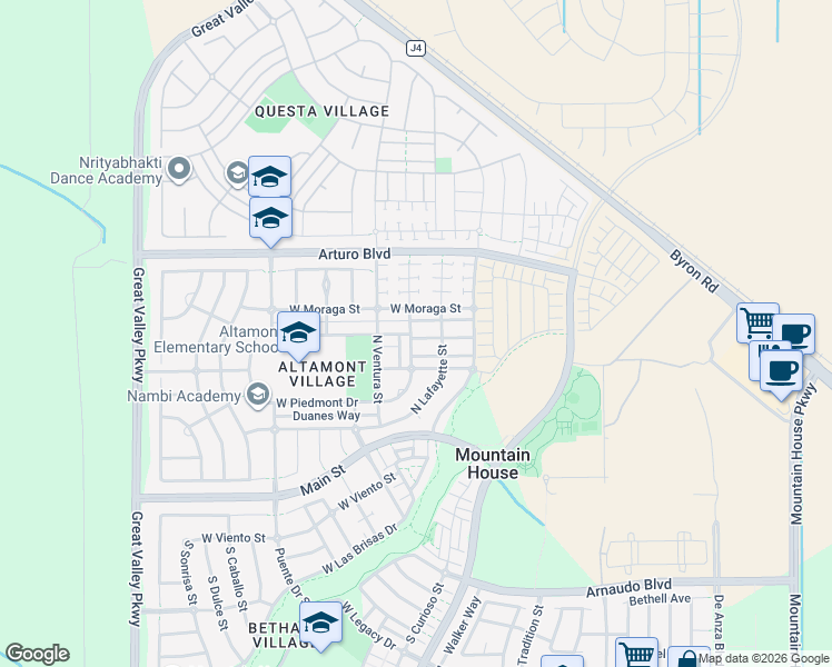 map of restaurants, bars, coffee shops, grocery stores, and more near 253 West Saint Francis Avenue in Tracy