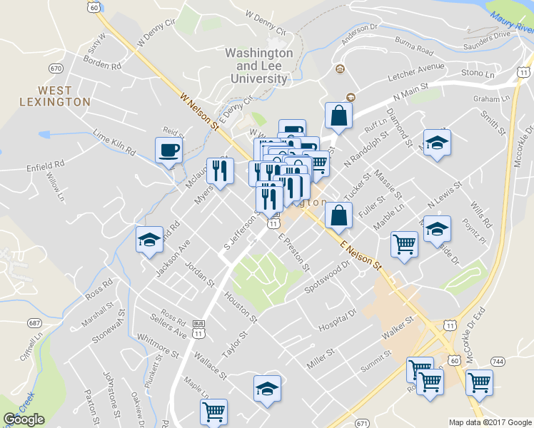 map of restaurants, bars, coffee shops, grocery stores, and more near 155 1/2 S Main St in Lexington