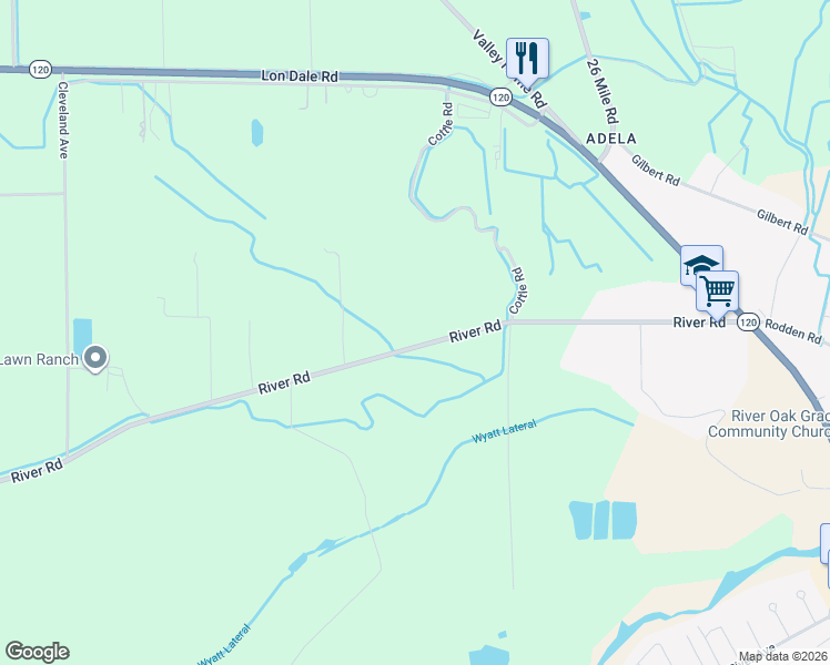 map of restaurants, bars, coffee shops, grocery stores, and more near 6755 River Road in Oakdale