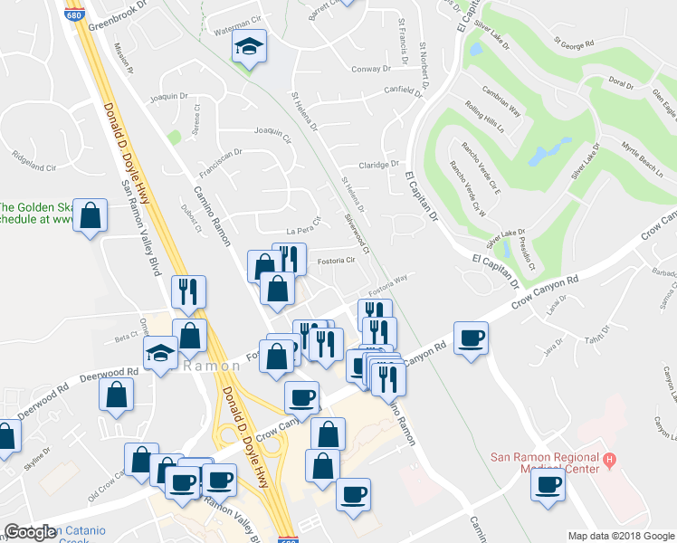 map of restaurants, bars, coffee shops, grocery stores, and more near 3098 Fostoria Circle in Danville