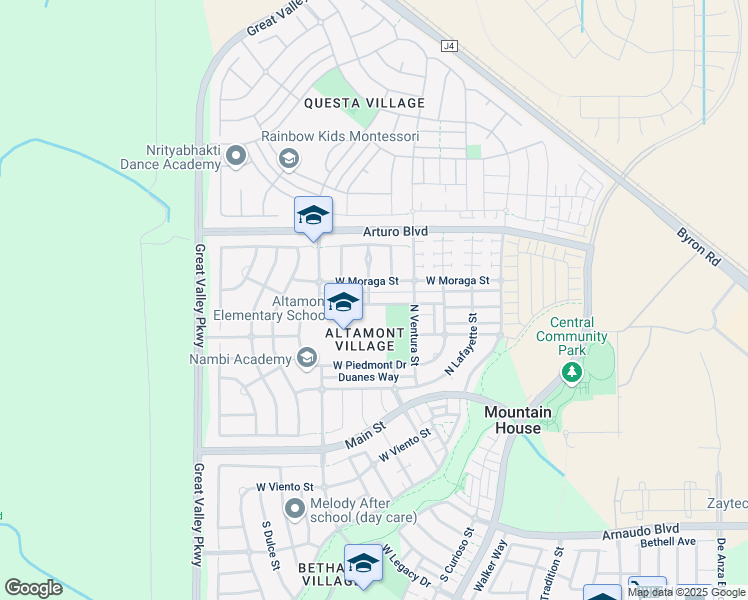 map of restaurants, bars, coffee shops, grocery stores, and more near 389 West Saint Francis Avenue in Mountain House