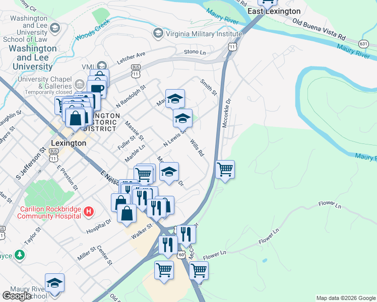 map of restaurants, bars, coffee shops, grocery stores, and more near 19 Poyntz Place in Lexington
