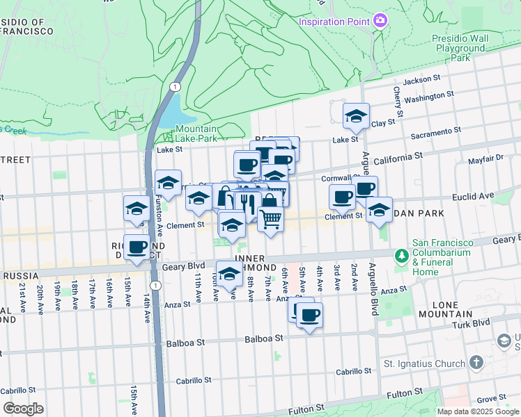 map of restaurants, bars, coffee shops, grocery stores, and more near 267 7th Avenue in San Francisco