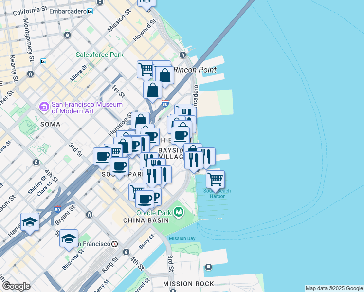 map of restaurants, bars, coffee shops, grocery stores, and more near in San Francisco