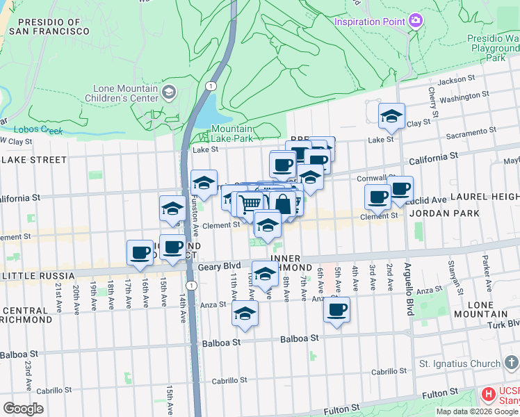 map of restaurants, bars, coffee shops, grocery stores, and more near 262 9th Avenue in San Francisco