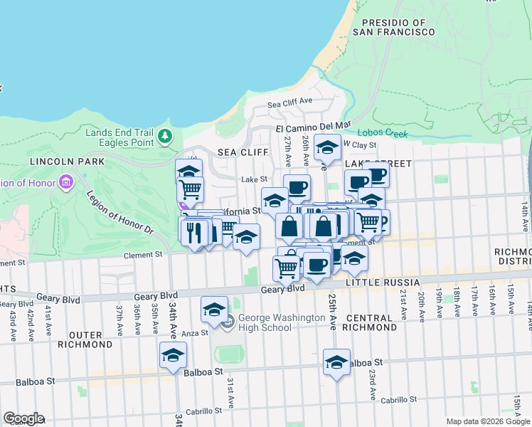map of restaurants, bars, coffee shops, grocery stores, and more near 324 29th Avenue in San Francisco