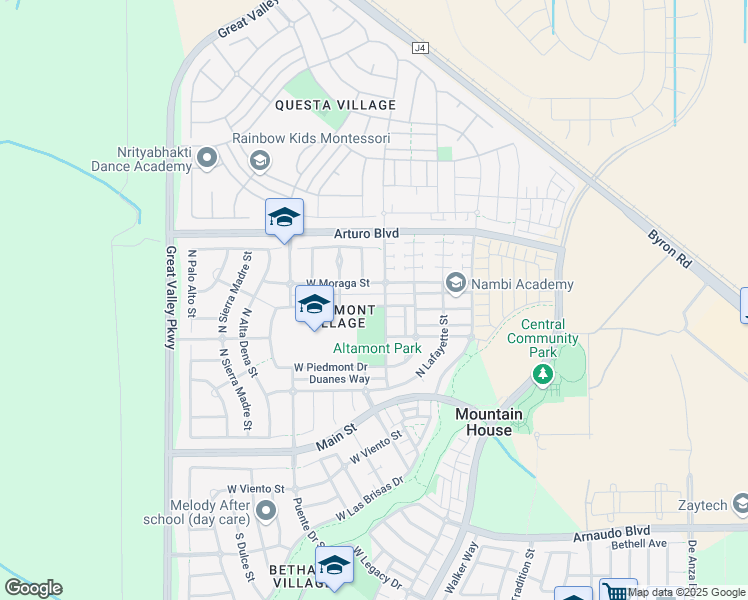 map of restaurants, bars, coffee shops, grocery stores, and more near 319 West Saint Francis Avenue in Mountain House