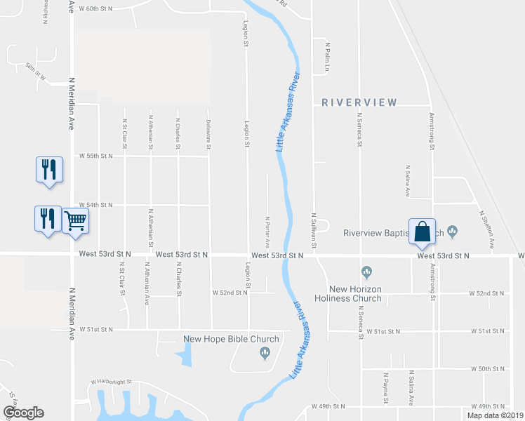 map of restaurants, bars, coffee shops, grocery stores, and more near 5501 North Porter Avenue in Wichita