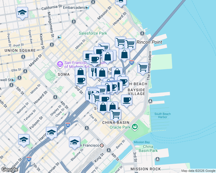 map of restaurants, bars, coffee shops, grocery stores, and more near 461 2nd Street in San Francisco