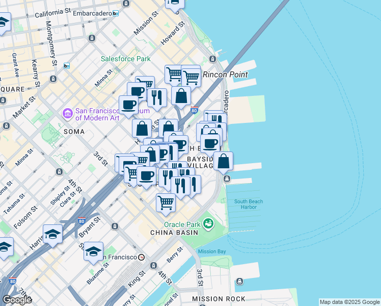 map of restaurants, bars, coffee shops, grocery stores, and more near in San Francisco