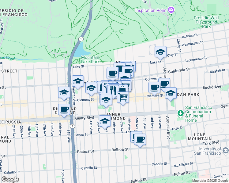 map of restaurants, bars, coffee shops, grocery stores, and more near 267 7th Avenue in San Francisco