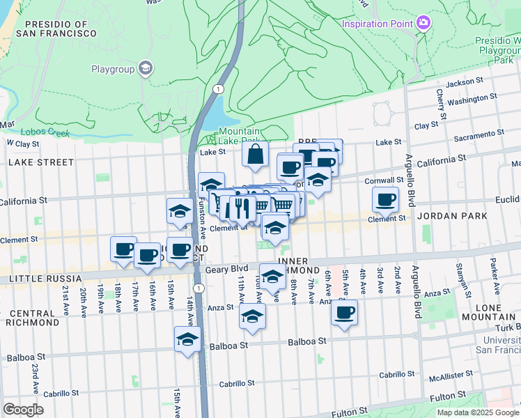 map of restaurants, bars, coffee shops, grocery stores, and more near in San Francisco