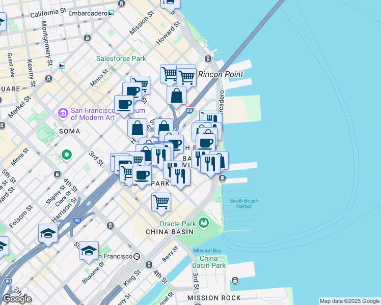 map of restaurants, bars, coffee shops, grocery stores, and more near in San Francisco