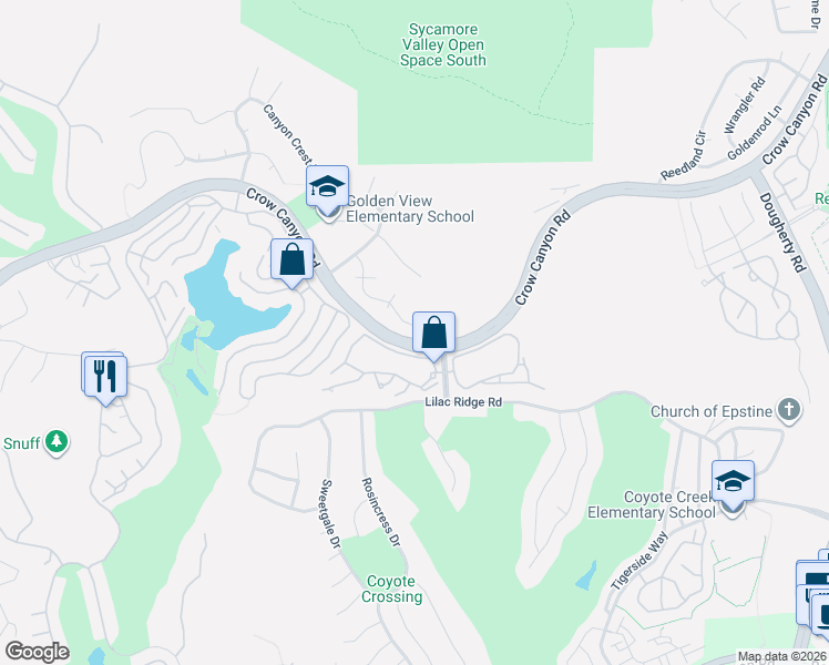 map of restaurants, bars, coffee shops, grocery stores, and more near 2180 Canyon Crest Avenue in San Ramon