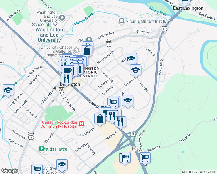 map of restaurants, bars, coffee shops, grocery stores, and more near 18 Marble Lane in Lexington