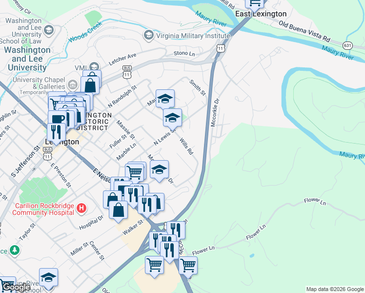 map of restaurants, bars, coffee shops, grocery stores, and more near 19 Poyntz Place in Lexington